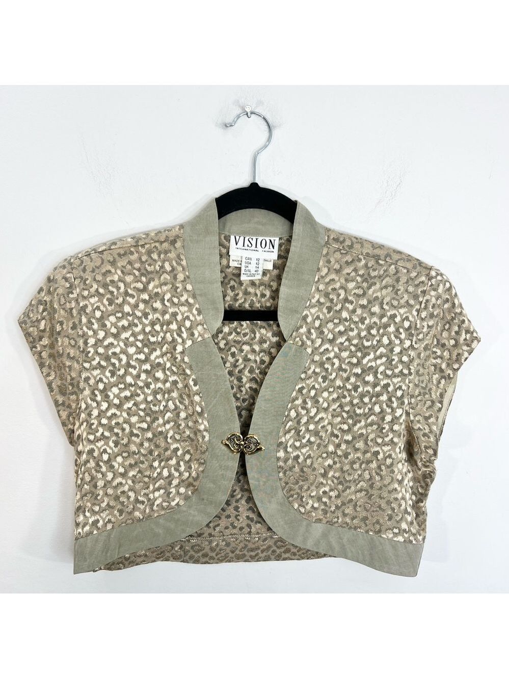 Vintage Canadian made sage green taupe metallic animal print cropped jacket 12 - Picture 4 of 15